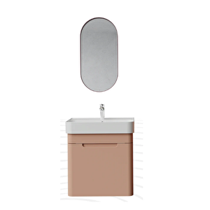 Co0060.42 Colorit Çekmeceli Lavabo Dolabı 60 Cm Ve Oval Ayna Şeftali Tüyü