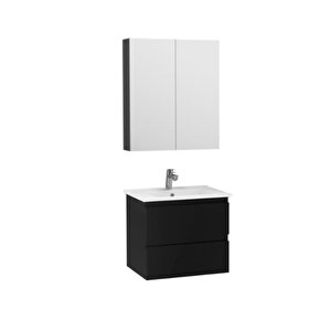 Ad0060.10.ps Alinda 60 Cm Lavabo Dolaplı Ve Aynalı Dolap Takımı Parlak Siyah