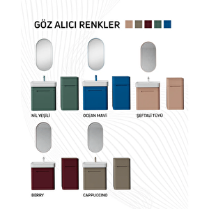 Co0060.41 Colorit Kapaklı Lavabo Dolabı 60 Cm Ve Oval Ayna Şeftali Tüyü