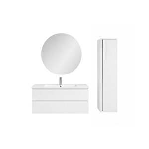 Alinda 120 Cm Lavabo Dolaplı Ve Aynalı Dolap Takımı  Parlak Beyaz