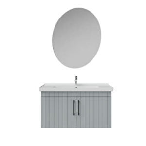 D20.ld.0100.kpk.clk D20 100 Cm Banyo Dolabı Ve Yuvarlak Ayna Takım Mat Gri
