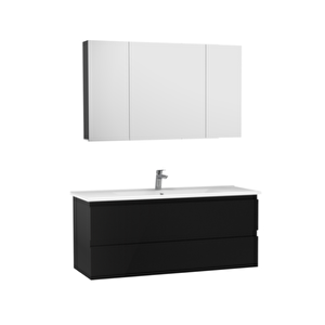 Ad0120.10.ps Alinda  120 Cm Lavabo Dolaplı Ve Aynalı Dolap Takımı  Parlak Siyah