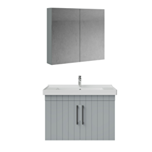 D20.ld.080.kpk.clk D20 80 Cm Banyo Dolabı Ve Aynalı Dolapa Takım Mat Gri