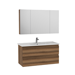 Ad0120.10.vv Alinda 120 Cm Lavabo Dolaplı Ve Aynalı Dolap Takımı Açık Ceviz