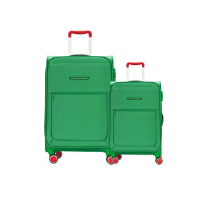 Benetton 2'li Valiz Seti Büyük Ve Kabin Boy Lüx Kumaş Valiz Yeşil Bnt2800