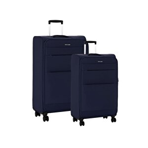 2'li Valiz Seti Büyük Ve Kabin Boy Lüx Kumaş Valiz Lacivert 04pc4200