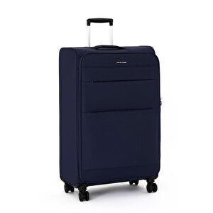 2'li Valiz Seti Büyük Ve Kabin Boy Lüx Kumaş Valiz Lacivert 04pc4200