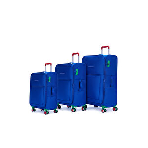 Benetton 3'lü Valiz Seti Lüx Kumaş Valiz Mavi Bnt2800