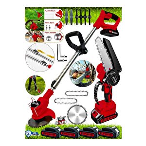 2 Li Set  K-21 V Akülü Şarjlı Ağaç Dal Kesme Budama Testere Ot Çim Çayır Kesme Biçme Makinesi Tirpan