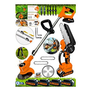2 Li Set  T-21 V Akülü Şarjlı Ağaç Dal Kesme Budama Testere Ot Çim Çayır Kesme Biçme Makinesi Tirpan