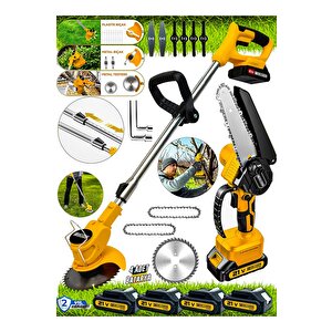 2 Li Set S-21 V Akülü Şarjlı Ağaç Dal Kesme Budama Testere Ot Çim Çayır Kesme Biçme Makinesi Tirpan