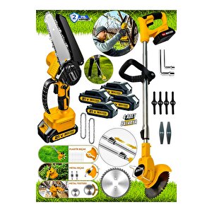 2 Li Set S-21 V Akülü Şarjlı Ağaç Dal Kesme Budama Testere Ot Çim Çayır Kesme Biçme Makinesi Tirpan