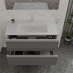 Terme 100 Cm Gri Çekmeceli Banyo Dolabı Alt Modül Ve Lavabo