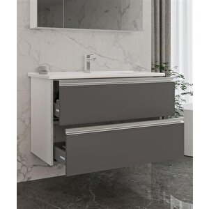 Terme 100 Cm Gri Çekmeceli Banyo Dolabı Alt Modül Ve Lavabo