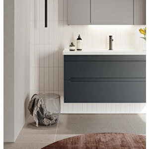 Varna 100 Cm Antrasit Banyo Dolabı Alt Modül Ve Lavabo