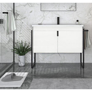 Trio 100 Cm Beyaz Kapaklı Havluluklu Banyo Dolabı Alt Modül Ve Lavabo