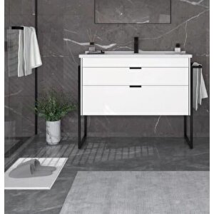 Trio 80 Cm Beyaz Havluluklu Çekmeceli Banyo Dolabı Alt Modül Ve Lavabo
