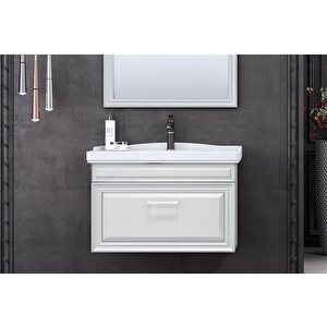 Design 85 Cm Beyaz Banyo Dolabı Alt Modül Ve Lavabo