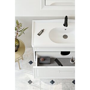 Design 85 Cm Beyaz Banyo Dolabı Alt Modül Ve Lavabo