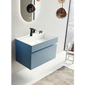 Lusso 80 Cm Mavi Banyo Dolabı Alt Modül Ve Lavabo