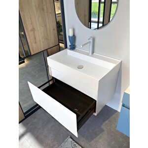 Lusso 80 Cm Beyaz Banyo Dolabı Alt Modül Ve Lavabo