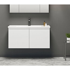 Orka Terme 100 Cm Parlak Beyaz Banyo Dolabı Alt Modül Ve Lavabo