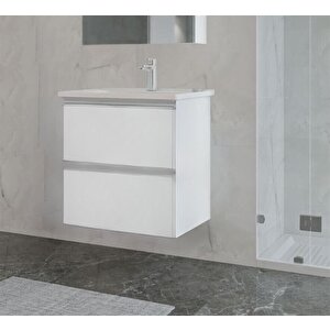 Terme 80 Cm Beyaz Çekmeceli Banyo Dolabı Alt Modül Ve Lavabo