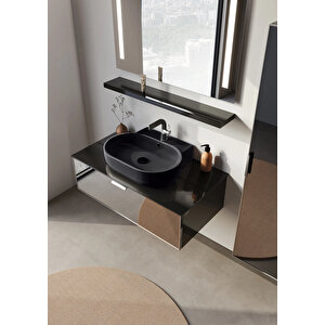 Yalıköy 90 Cm, Siyah Lavabo, Banyo Dolabı Alt Modül Ve Lavabo