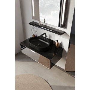 Yalıköy 90 Cm, Siyah Lavabo, Banyo Dolabı Alt Modül Ve Lavabo