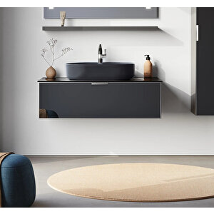Yalıköy 90 Cm, Siyah Lavabo, Banyo Dolabı Alt Modül Ve Lavabo