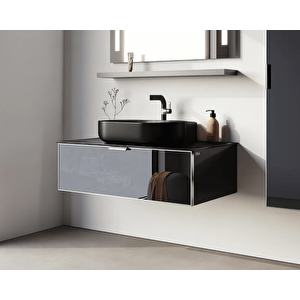 Orka Yalıköy 90 Cm, Siyah Lavabo, Banyo Dolabı Alt Modül Ve Lavabo