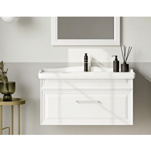 Design 105 Cm Mat Beyaz Banyo Dolabı Alt Modül Ve Lavabo
