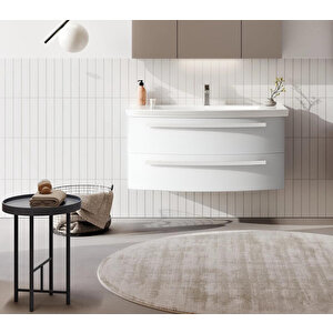 Orka Urla 110 Cm Parlak Beyaz Banyo Dolabı Alt Modül Ve Lavabo