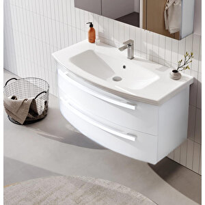 Orka Urla 110 Cm Parlak Beyaz Banyo Dolabı Alt Modül Ve Lavabo