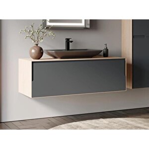 Craft 120 Cm Meşe Antrasit Banyo Dolabı Alt Modül Ve Lavabo