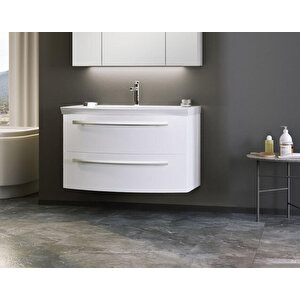 Urla 90 Cm Parlak Beyaz Banyo Dolabı Alt Modül Ve Lavabo
