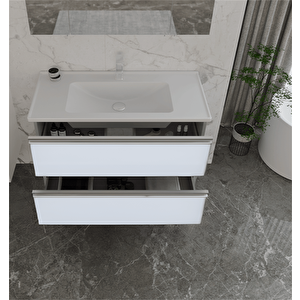 Terme 100 Cm Beyaz Çekmeceli Banyo Dolabı Alt Modül Ve Lavabo