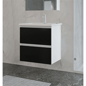 Terme 80 Cm Siyah Çekmeceli Banyo Dolabı Alt Modül Ve Lavabo