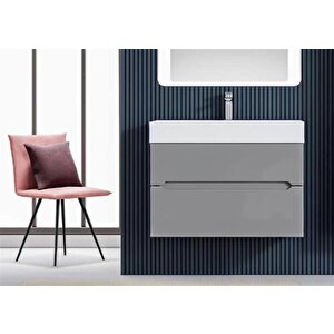 Malta 80 Cm Gri Banyo Dolabı Alt Modül Ve Lavabo