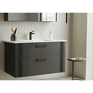 Orka Bari 100 Cm Antrasit Banyo Dolabı Alt Modül Ve Lavabo