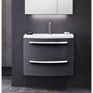 Urla 70 Cm Parlak Antrasit Banyo Dolabı Alt Modül Ve Lavabo