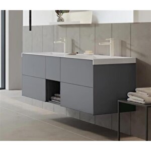 Milano 140 Cm Gri Banyo Dolabı Alt Modül Ve Lavabo
