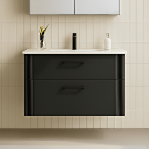 Bari 85 Cm Antrasit Banyo Dolabı Alt Modül Ve Lavabo