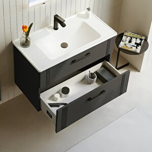 Bari 85 Cm Antrasit Banyo Dolabı Alt Modül Ve Lavabo