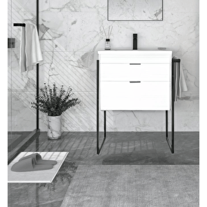 Trio 65 Cm Beyaz Havluluklu Çekmeceli Banyo Dolabı Alt Modül Ve Lavabo