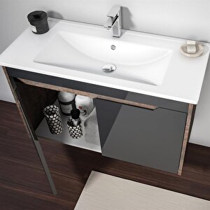 Lago 85 Cm Antrasit Banyo Dolabı Alt Modül Ve Lavabo