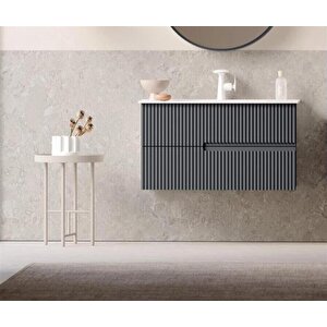Moonlight 90 Cm Antrasit Banyo Dolabı Alt Modül Ve Lavabo