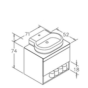 Knidos 70 Cm Navaro Banyo Dolabı Alt Modül Ve Lavabo