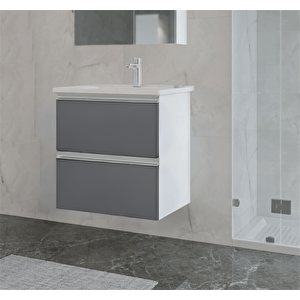 Terme 80 Cm Gri Çekmeceli Banyo Dolabı Alt Modül Ve Lavabo