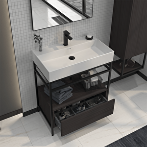 Vegas 80 Cm Antrasit Banyo Dolabı Alt Modül Ve Lavabo
